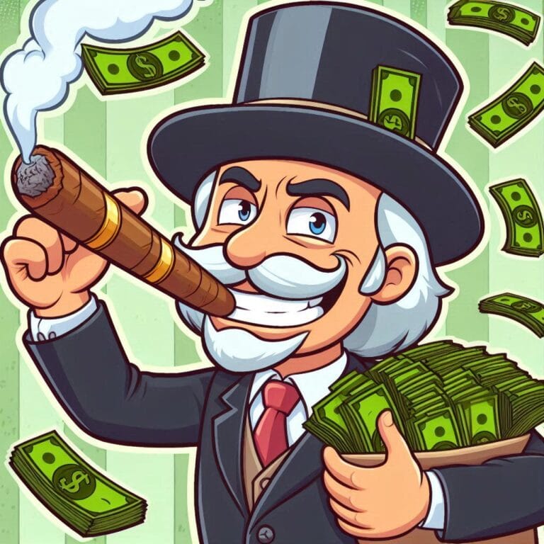 Banquero fumando un puro y tirando dinero