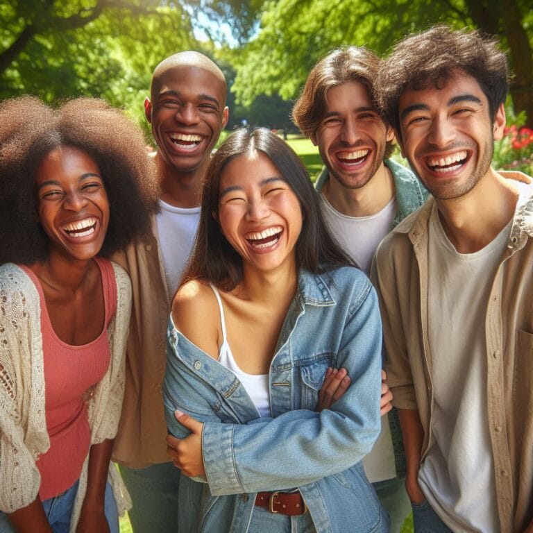 Personas riéndose (imagen creada con IA)