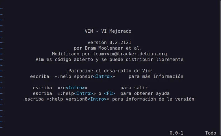 Pantalla de inicio del editor Vim