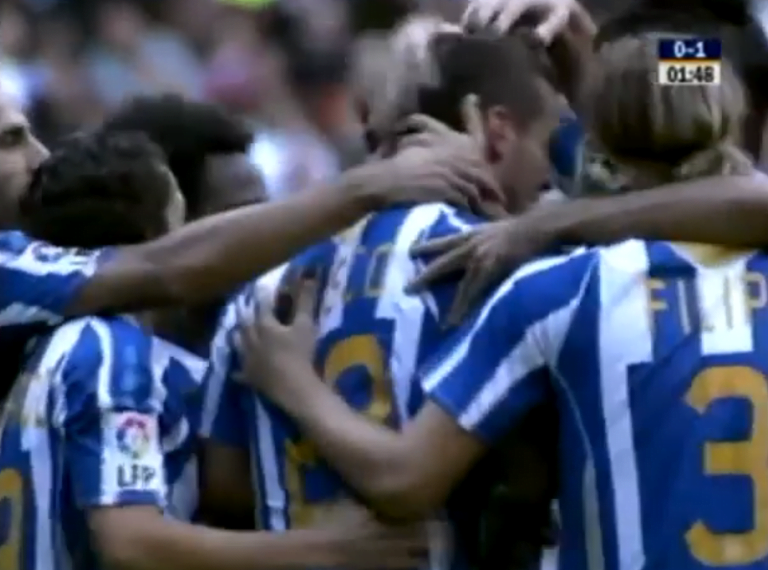 Celebración del gol del Depor en el partido R. Madrid - Depor del 28-10-2007