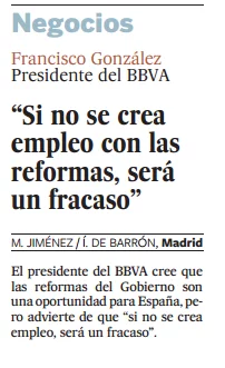Declaraciones del Presidente de BBVA al El País