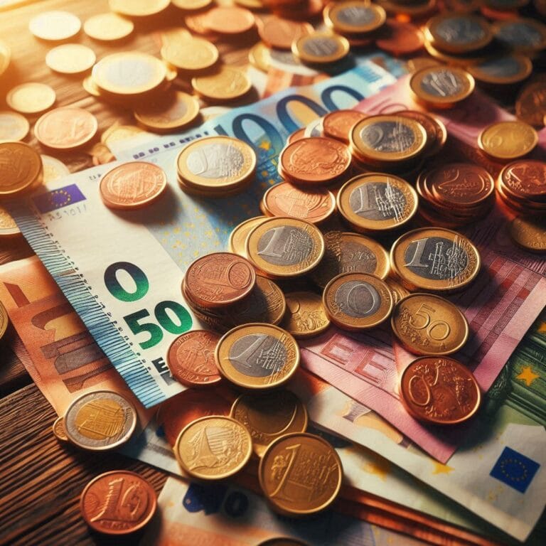 Euros de diversos valores en monedas y billetes